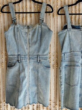 PISTOLA Nina Front Zip Denim Jumper Overall Y2K Stretchy Western Party Dress LG